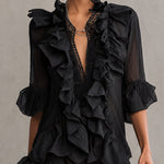 Anaïs - robe mini en mousseline noire à volants pour femme - vue 3