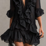 Anaïs - robe mini en mousseline noire à volants pour femme - vue 4