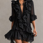Anaïs - robe mini en mousseline noire à volants pour femme
