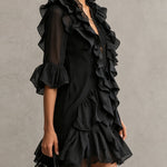 Anaïs - robe mini en mousseline noire à volants pour femme - vue 2