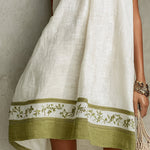 Agathe - robe mini trapèze blanche et vert olive à fleurs pour femme - vue 5