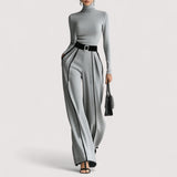 Nolia™ | Haut à col montant à manches longues blanc avec pantalon large et ceinture