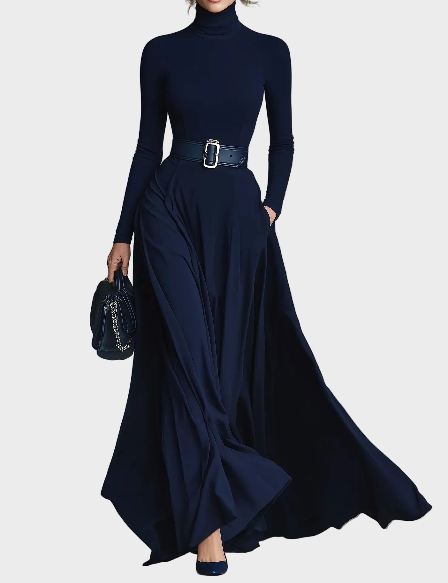 Kornelia - robe maxi en maille à col montant | AMORA MODE