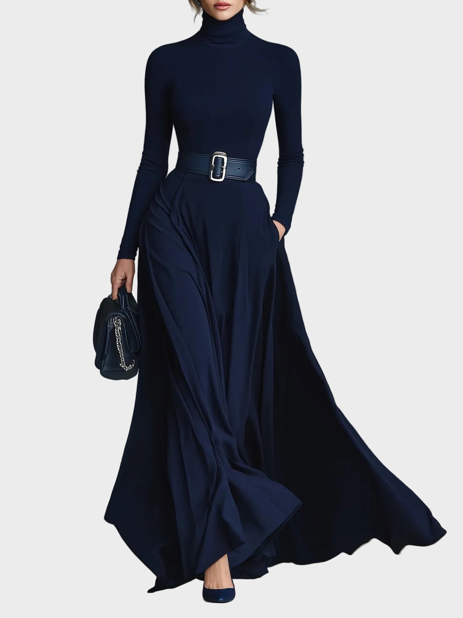 Kornelia - robe maxi en maille à col montant | AMORA MODE