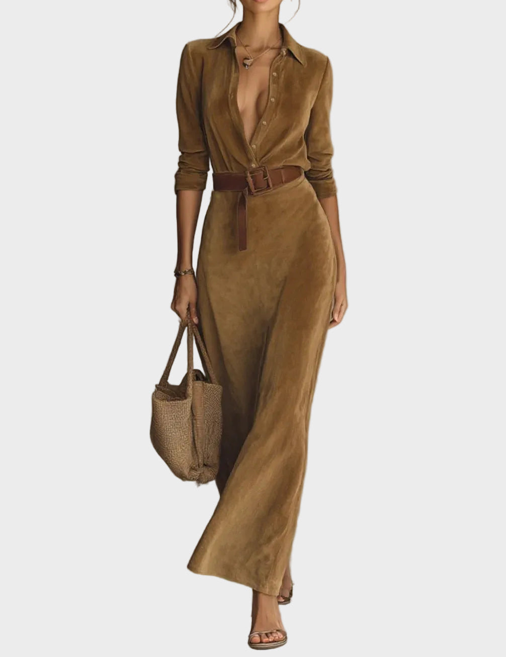 Odette - robe maxi en suédine à simple boutonnage et col, autre vue