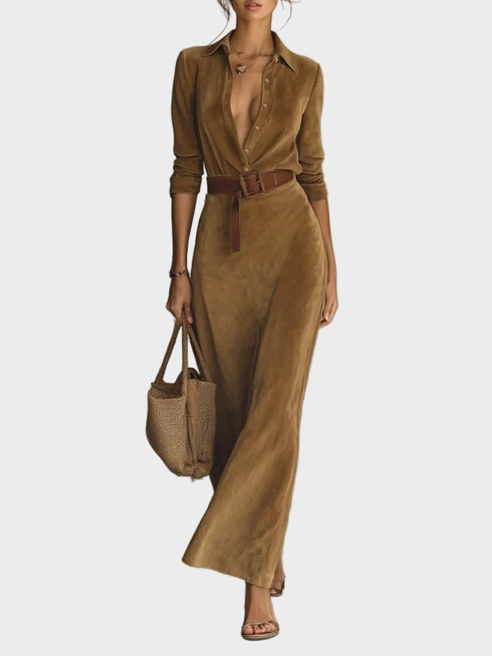 Odette - robe maxi en suédine à simple boutonnage et col, autre vue