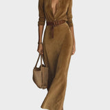 Odette - robe maxi en suédine à simple boutonnage et col, autre vue