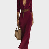 Odette : robe maxi en suédine à simple boutonnage et col | AMORA MODE