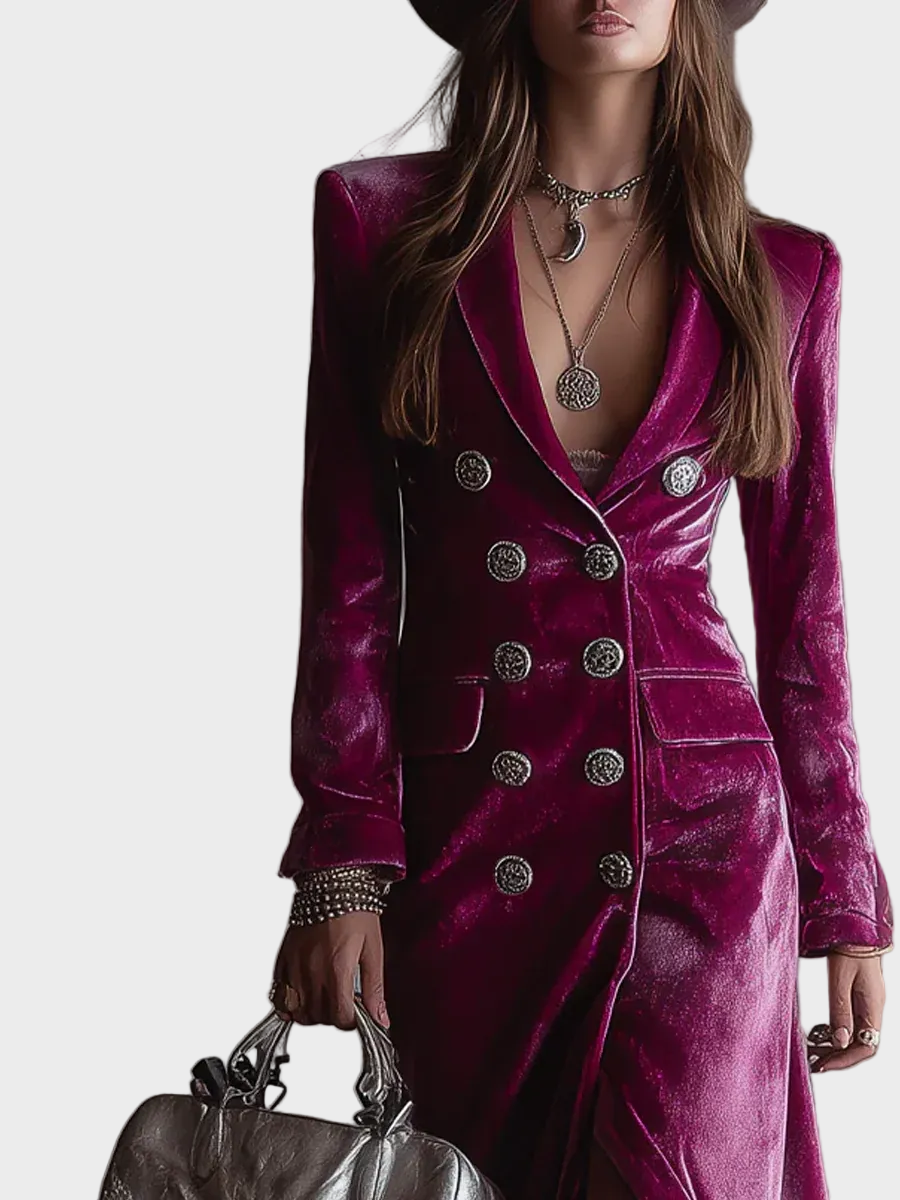 Vera : robe blazer maxi en velours, vue détaillée