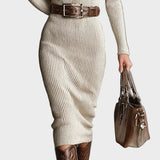 Gabriela - robe midi en maille à ceinture et col roulé, autre vue