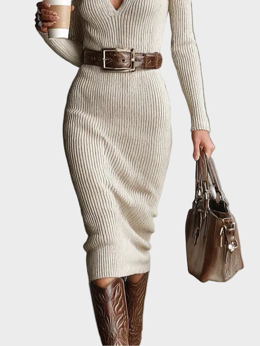 Gabriela - robe midi en maille à ceinture et col roulé, autre vue