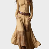 Helena - robe maxi en suédine bleu marine avec ceinture, détail de la finition