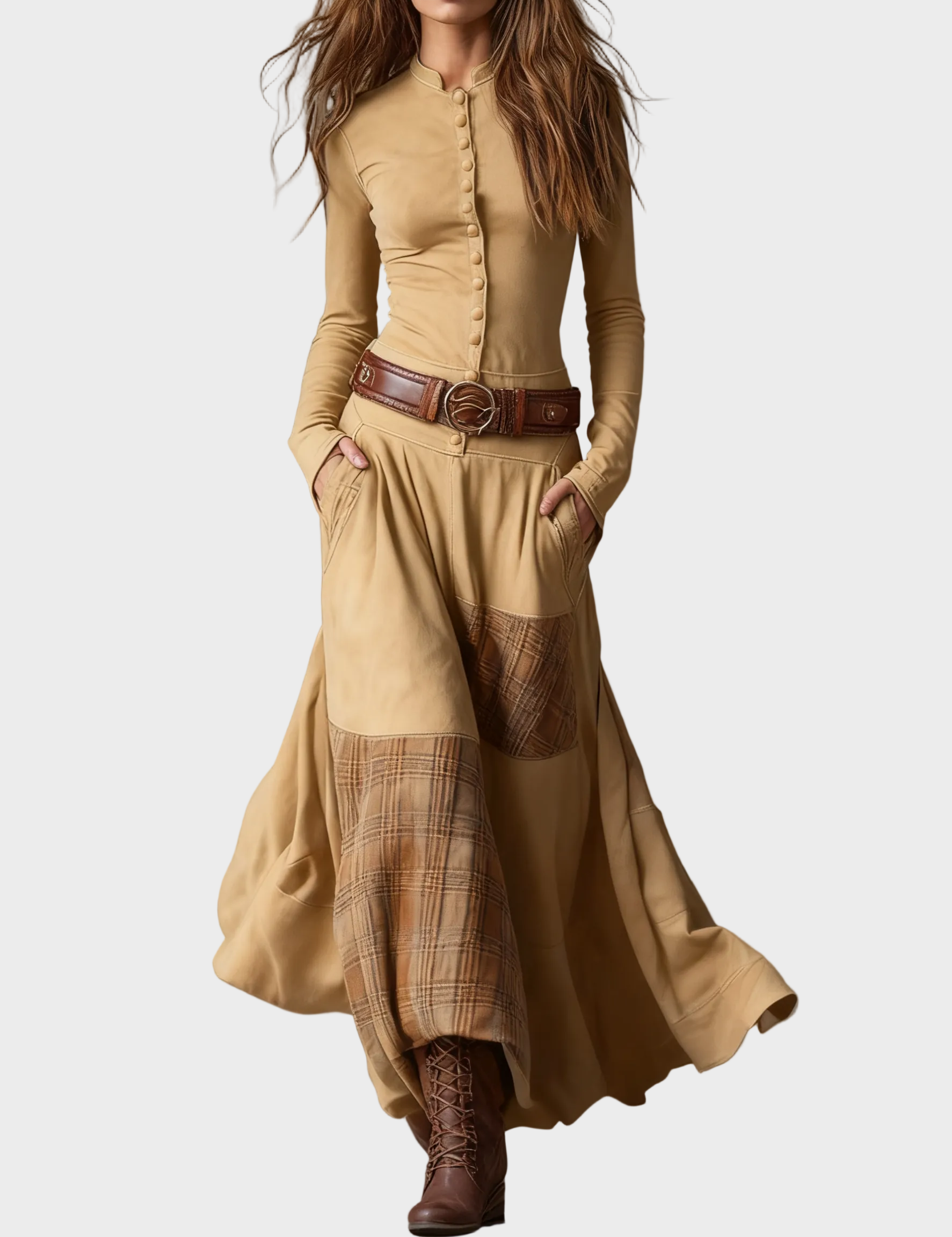 Helena - robe maxi en suédine bleu marine avec ceinture, détail de la finition