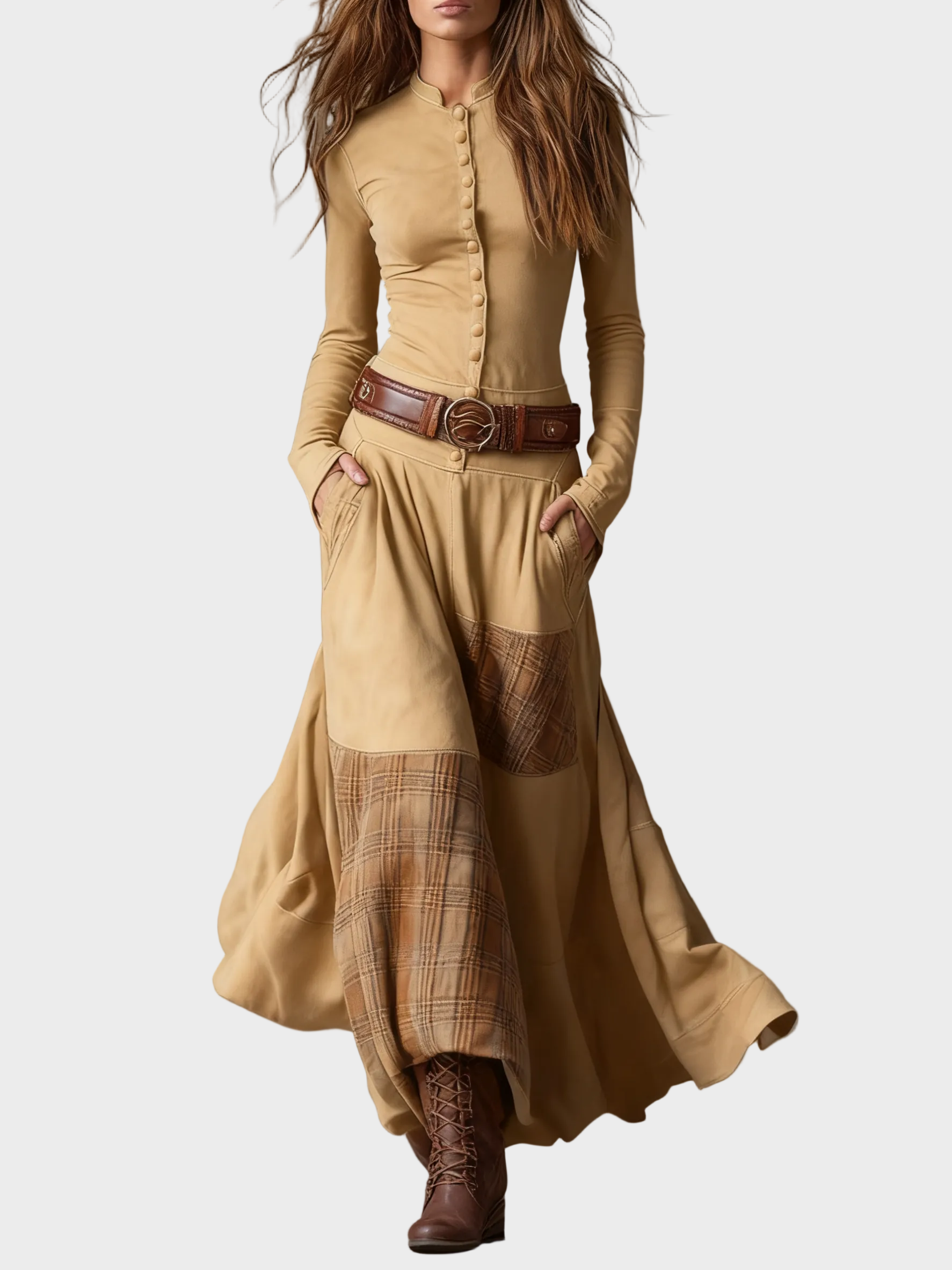 Helena - robe maxi en suédine bleu marine avec ceinture, détail de la finition