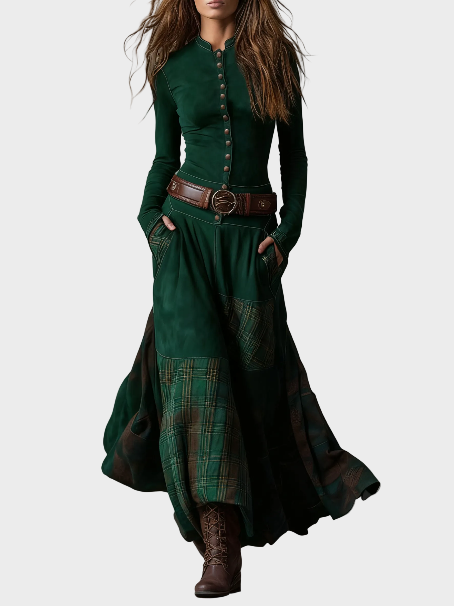 Helena - robe maxi en suédine bleu marine avec ceinture, autre vue