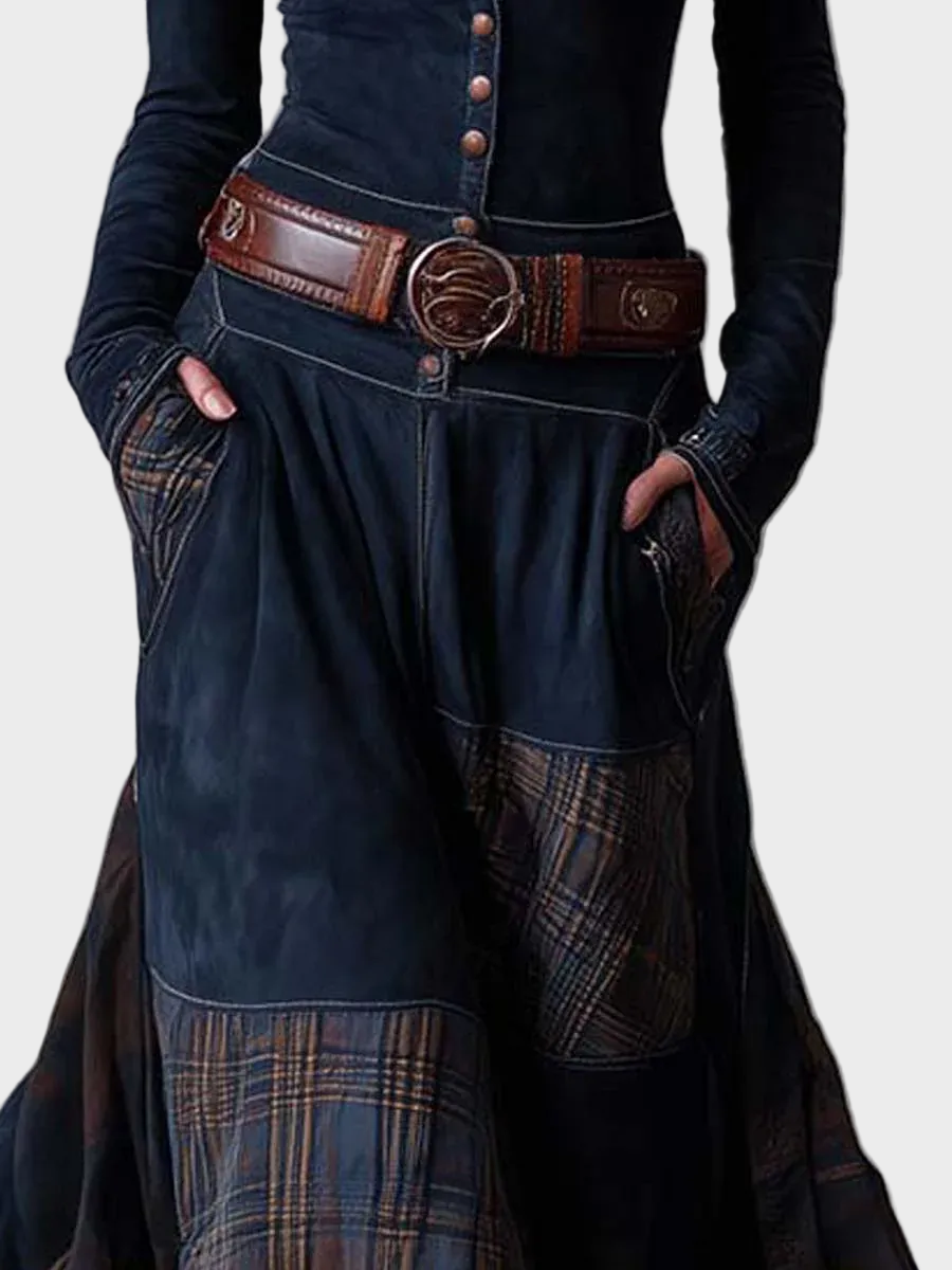 Helena : robe maxi en suédine bleu marine avec ceinture, vue détaillée