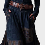Helena : robe maxi en suédine bleu marine avec ceinture, vue détaillée