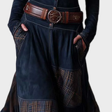 Helena : robe maxi en suédine bleu marine avec ceinture, vue détaillée
