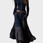 Helena - robe maxi en suédine bleu marine avec ceinture | AMORA MODE