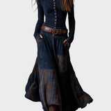 Helena - robe maxi en suédine bleu marine avec ceinture | AMORA MODE