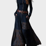 Helena : robe maxi en suédine bleu marine avec ceinture | AMORA MODE