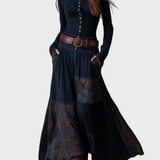 Helena : robe maxi en suédine bleu marine avec ceinture | AMORA MODE