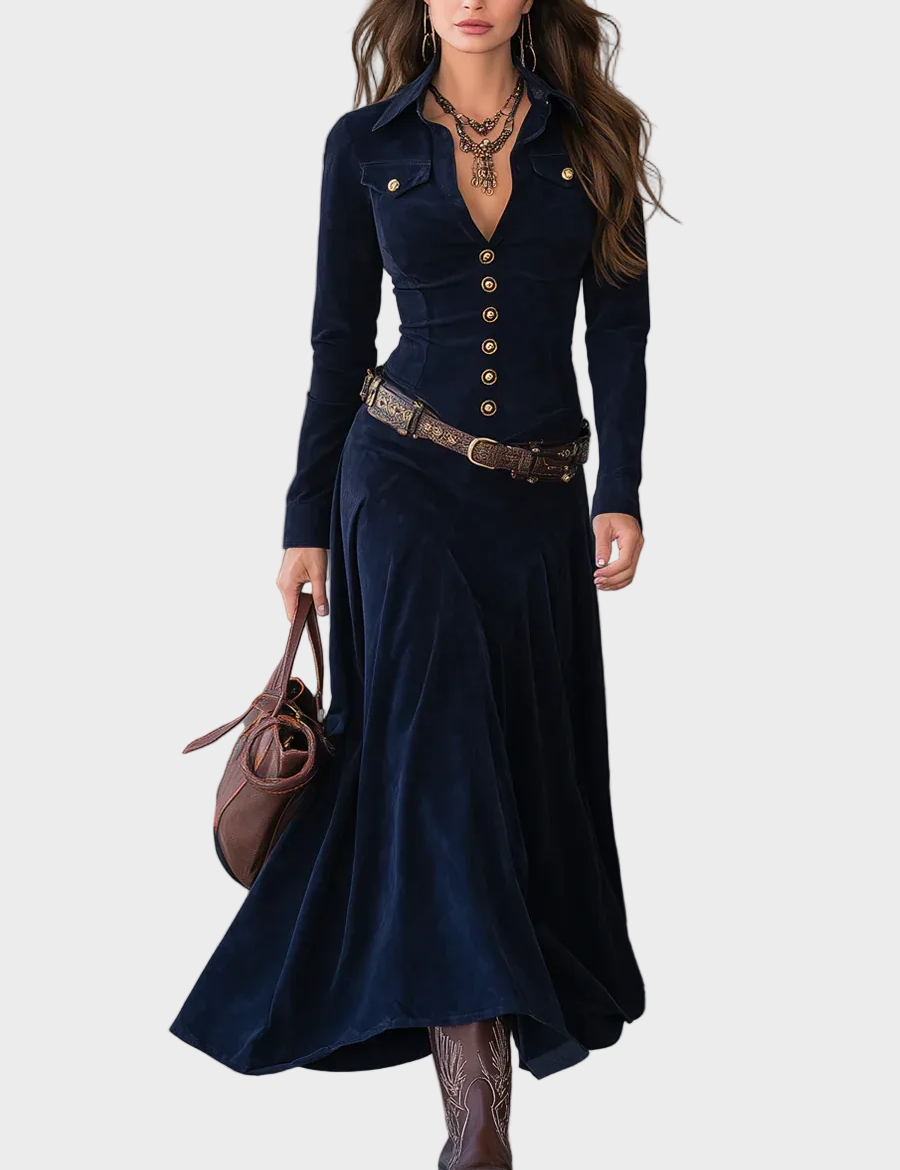 Iwona - robe maxi en suédine avec ceinture | AMORA MODE