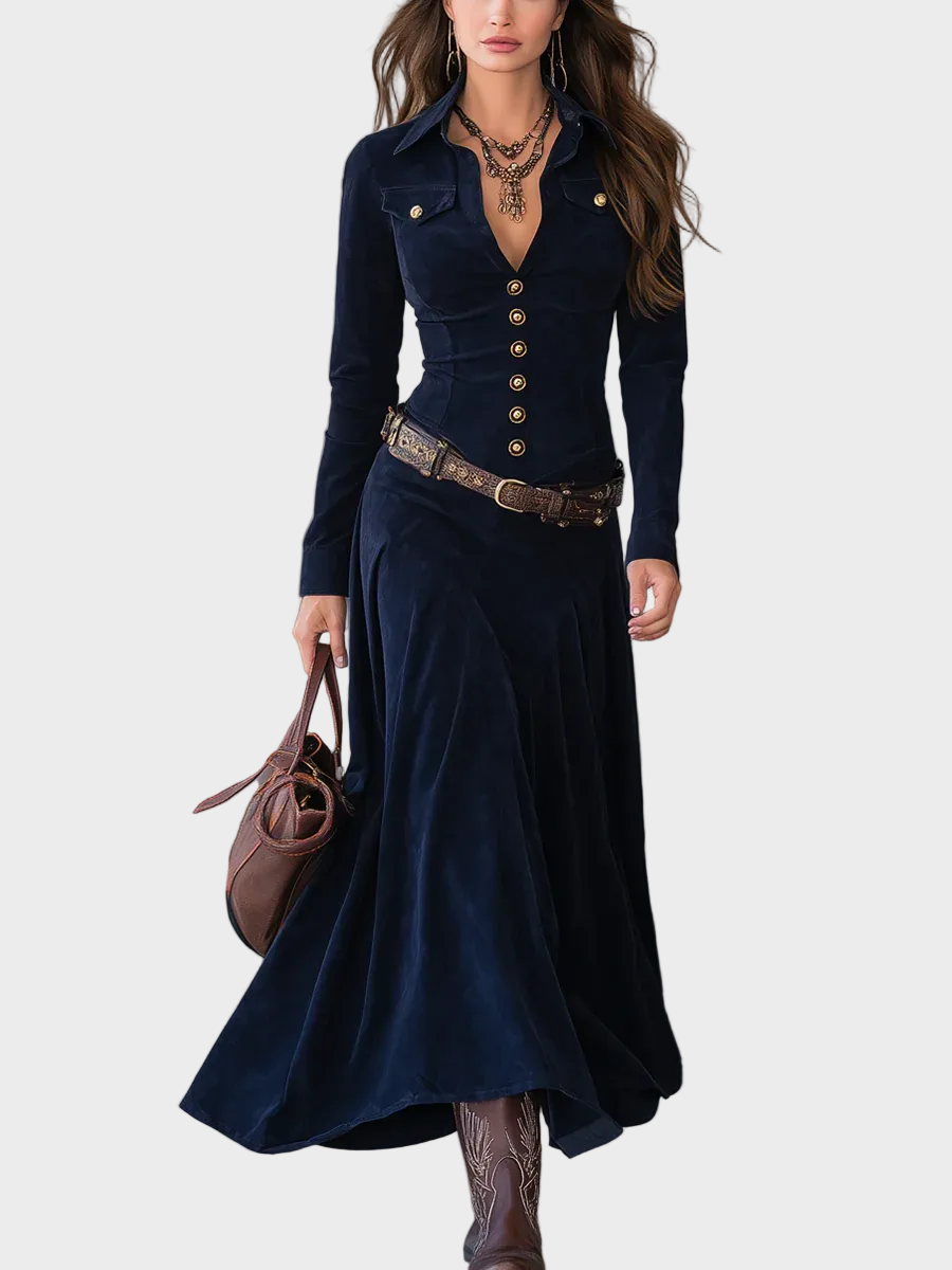 Iwona - robe maxi en suédine avec ceinture | AMORA MODE