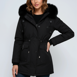 Leonor Parka Femme d’Hiver – Capuche avec Col en Fausse Fourrure & Taille Ajustable