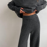 Aria Ensemble Loungewear Femme – Set Tricot Doux à Col Montant & Pantalon Large