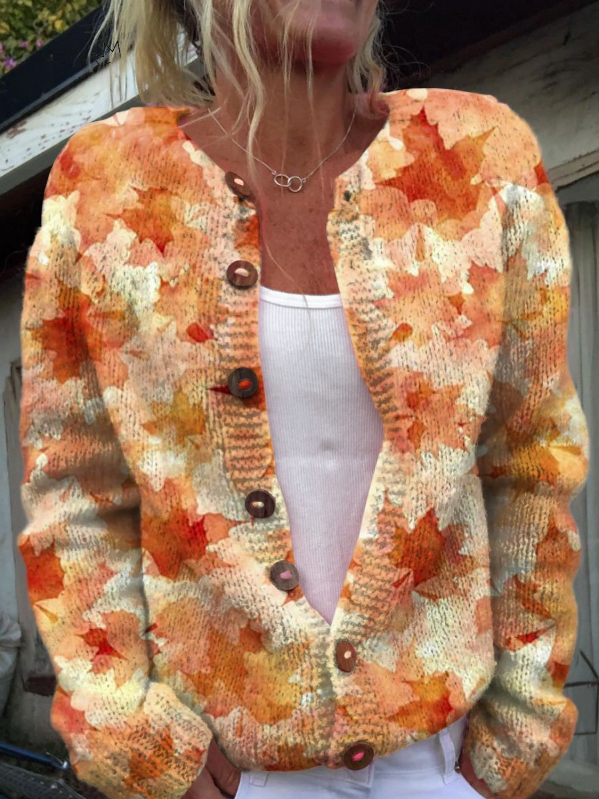 Adrienne - Cardigan à feuilles d'automne - vue d'ensemble