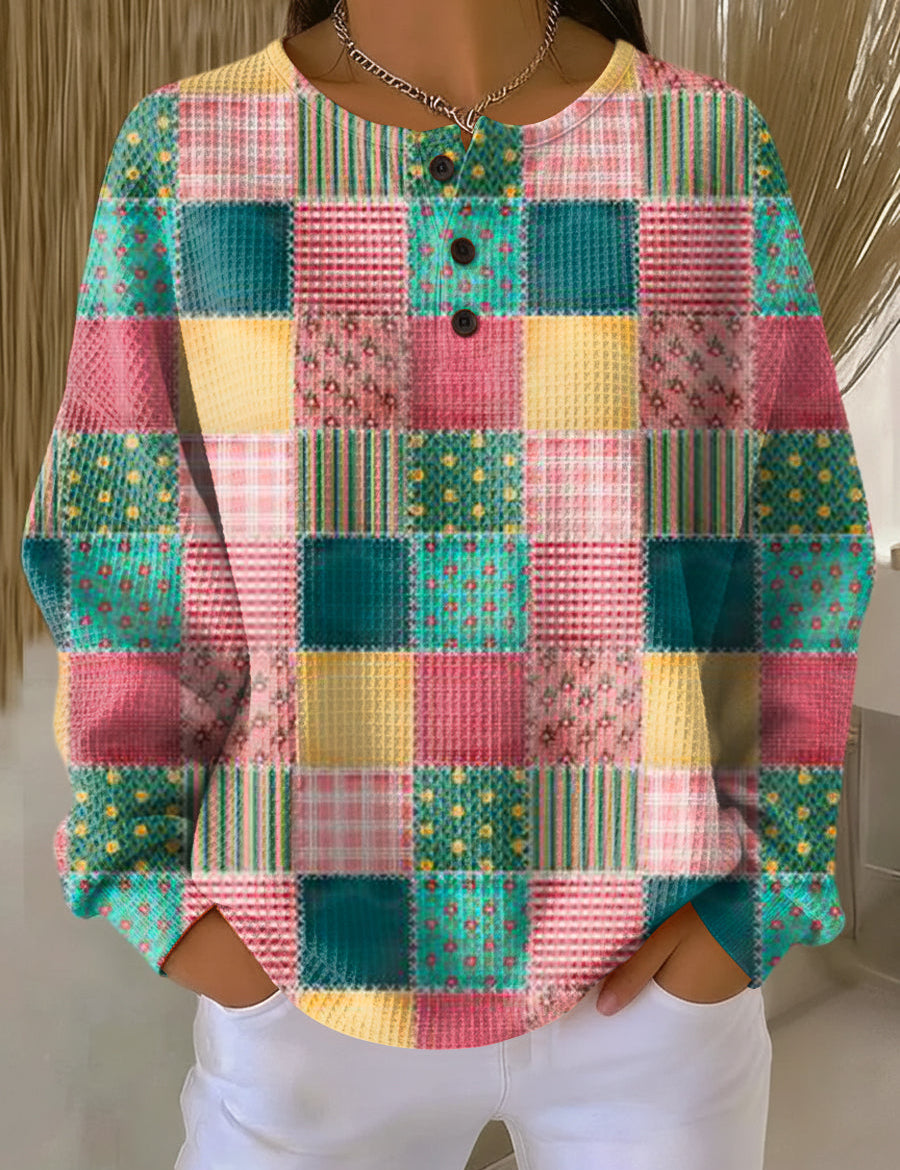 Agnes - Pull patchwork rose et turquoise - vue d'ensemble
