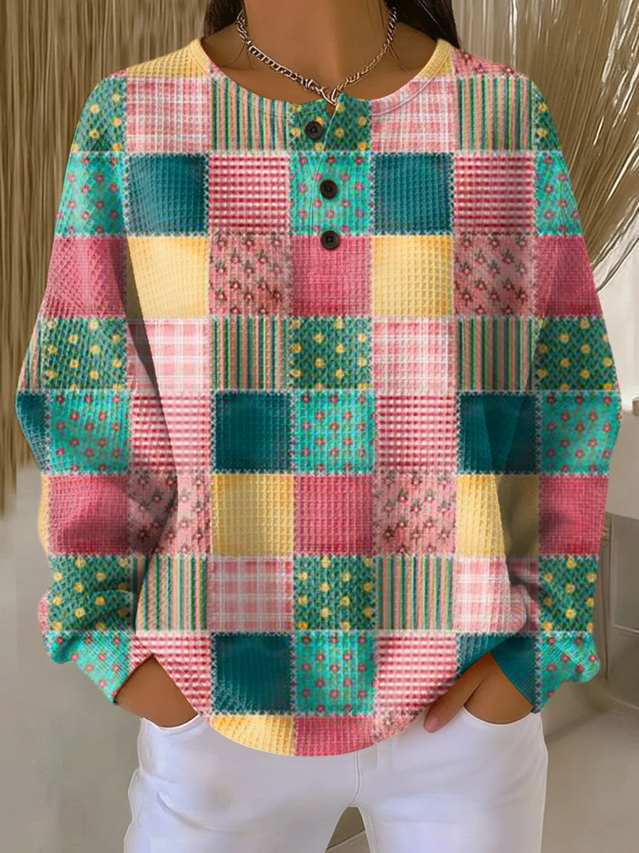 Agnes - Pull patchwork rose et turquoise - vue d'ensemble