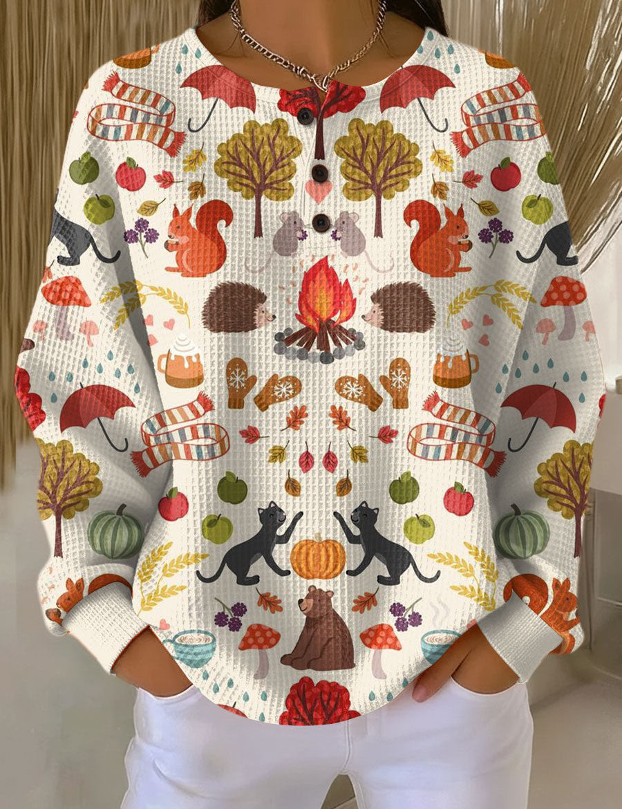 Alma - Pull à motif forêt d'automne - vue d'ensemble