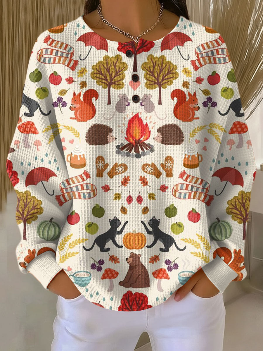 Alma - Pull à motif forêt d'automne - vue d'ensemble
