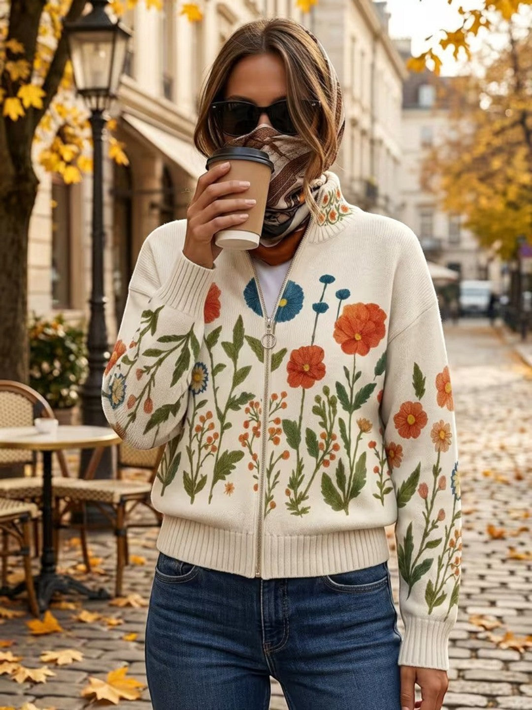 Andrée - Gilet à motif de fleurs sauvages - vue détaillée