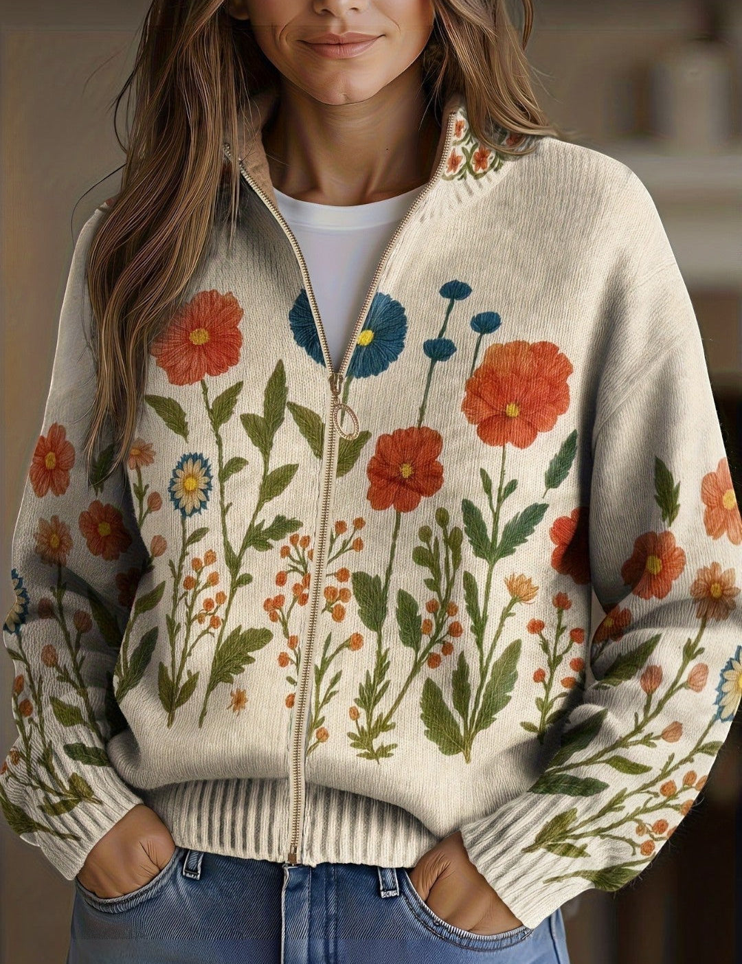 Andrée - Gilet à motif de fleurs sauvages - vue d'ensemble