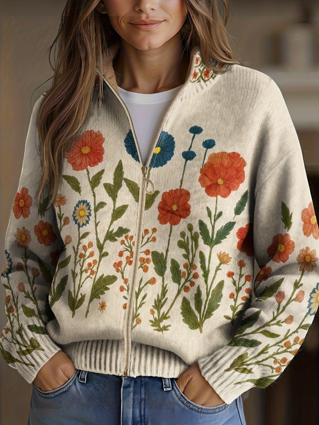 Andrée - Gilet à motif de fleurs sauvages - vue d'ensemble