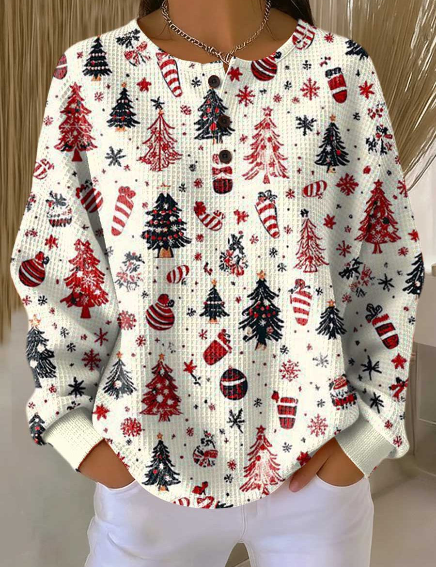 Anna - Pull de Noël blanc à sapins et boules - vue d'ensemble