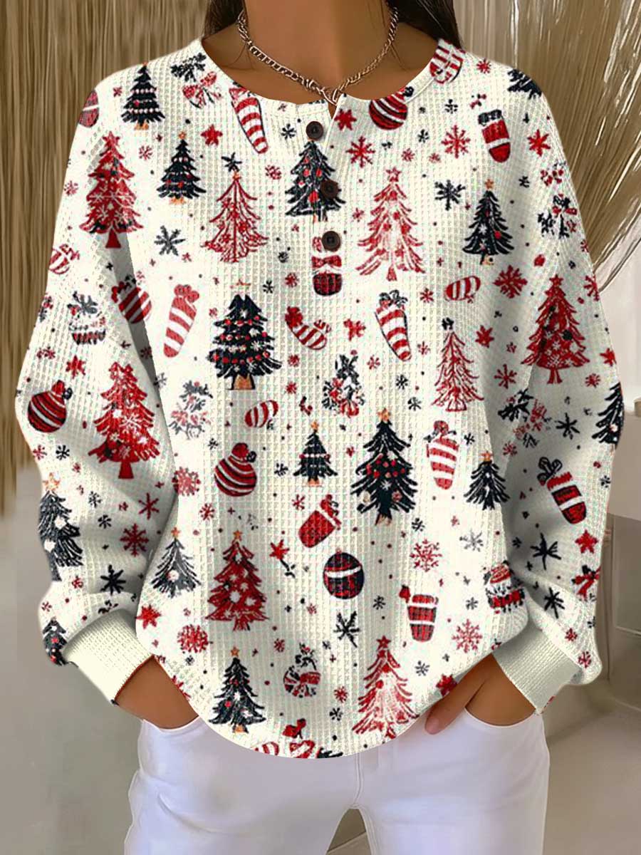 Anna - Pull de Noël blanc à sapins et boules - vue d'ensemble