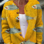Annick - Cardigan jaune à motif de poissons - vue d'ensemble
