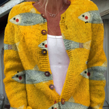 Annick - Cardigan jaune à motif de poissons - vue d'ensemble