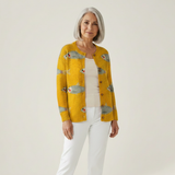 Annick - Cardigan jaune à motif de poissons - vue de face
