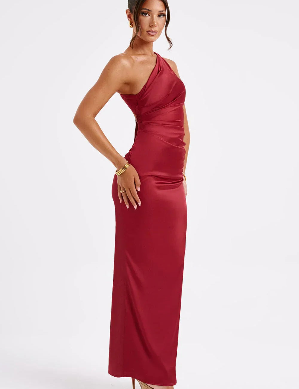 Clara Robe Longue en Satin Femme – Asymétrique, Cintrée & Élégance Minimaliste