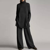 Emora Ensemble Maille Femme – Col Roulé Doux & Pantalon Large à Coupe Décontractée