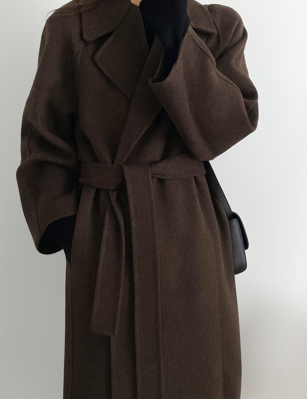 Talitha Manteau Long Femme en Laine – Coupe Portefeuille Élégante avec Ceinture