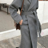 Talitha Manteau Long Femme en Laine – Coupe Portefeuille Élégante avec Ceinture