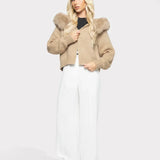 Janelle Veste Femme – Veste en Laine Élégante avec Capuche Doublée de Fourrure