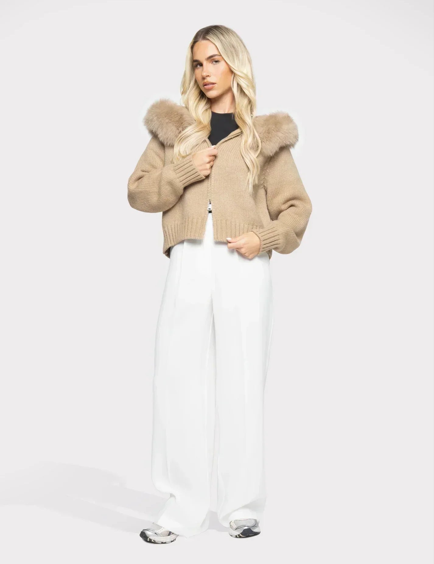 Janelle Veste Femme – Veste en Laine Élégante avec Capuche Doublée de Fourrure