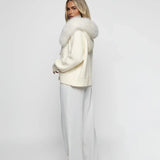 Janelle Veste Femme – Veste en Laine Élégante avec Capuche Doublée de Fourrure